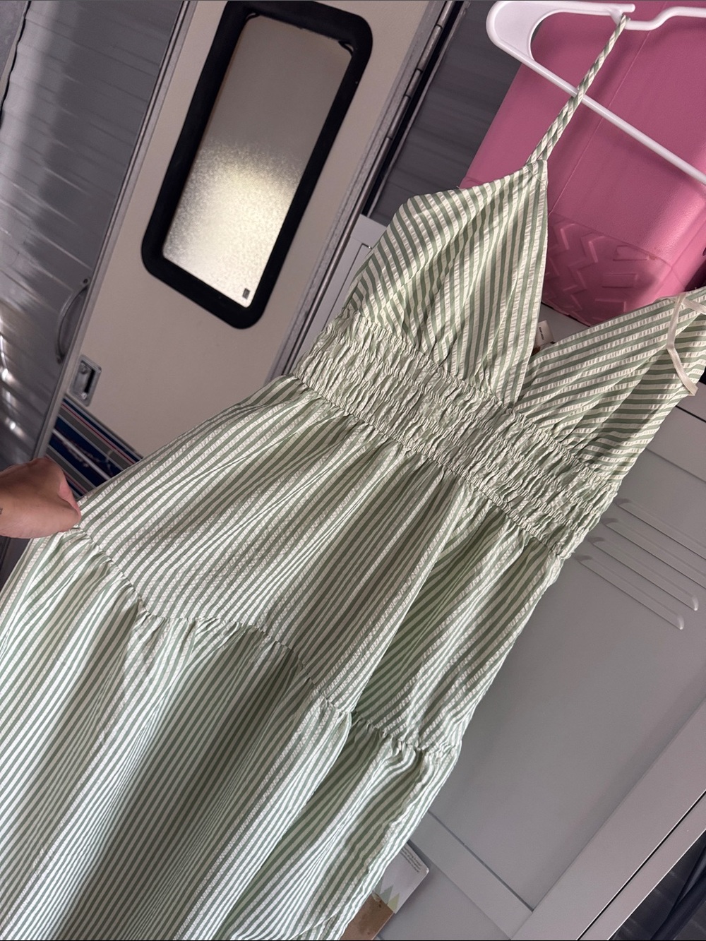 Smocked Green Stripe Maxi Dress with Spaghetti Straps